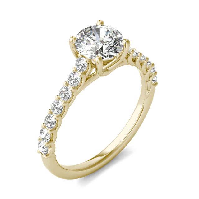 1 2/5 CTW Round Caydia Lab Grown Diamond Trellis Cathedral Engagement Ring 14K Yellow Gold
