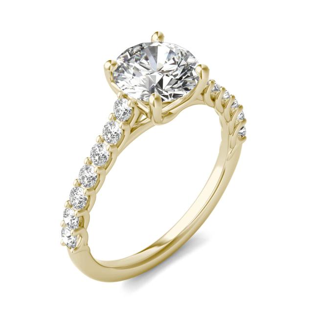 1 7/8 CTW Round Caydia Lab Grown Diamond Trellis Cathedral Engagement Ring 14K Yellow Gold