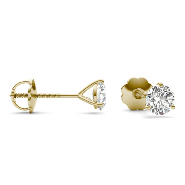 1 CTW Round Caydia Lab Grown Diamond Three Prong Screw-Back Martini Stud Earrings 14K Yellow Gold
