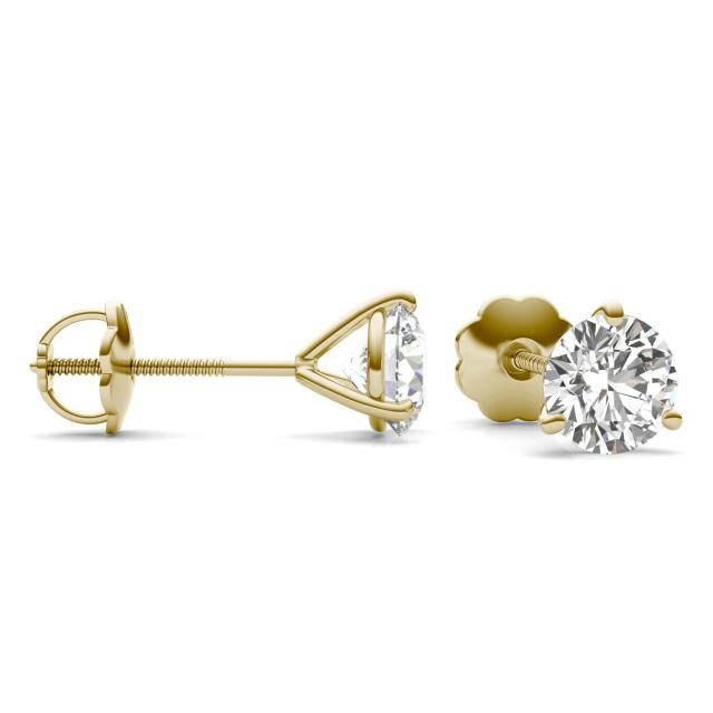 1 1/2 CTW Round Caydia Lab Grown Diamond Three Prong Screw-Back Martini Stud Earrings 14K Yellow Gold