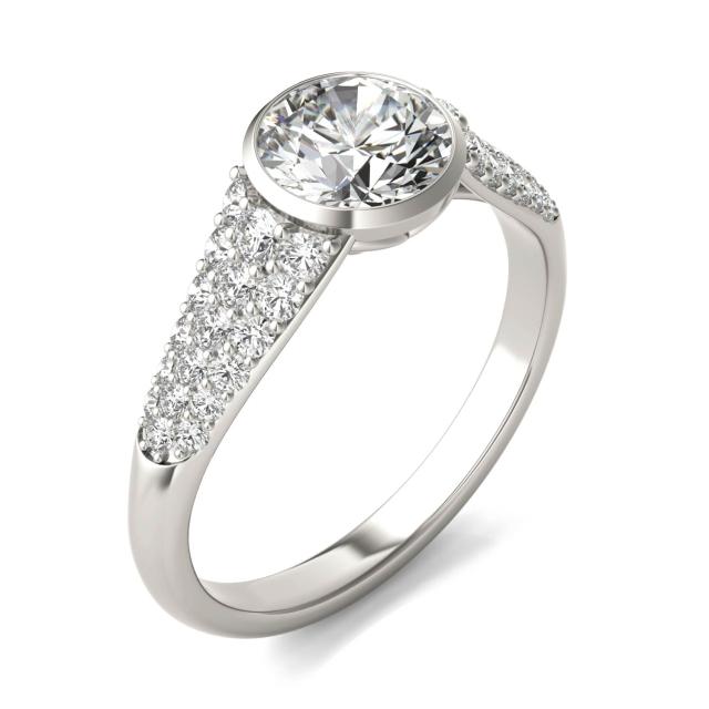 1 3/4 CTW Round Caydia Lab Grown Diamond Bezel Pave Engagement Ring 18K White Gold