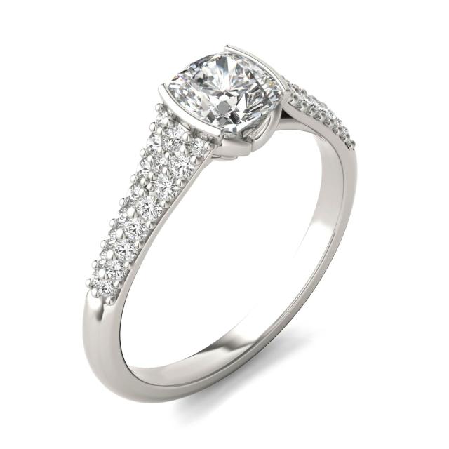 1 1/8 CTW Cushion Caydia Lab Grown Diamond Signature Half Bezel Pave Engagement Ring Platinum