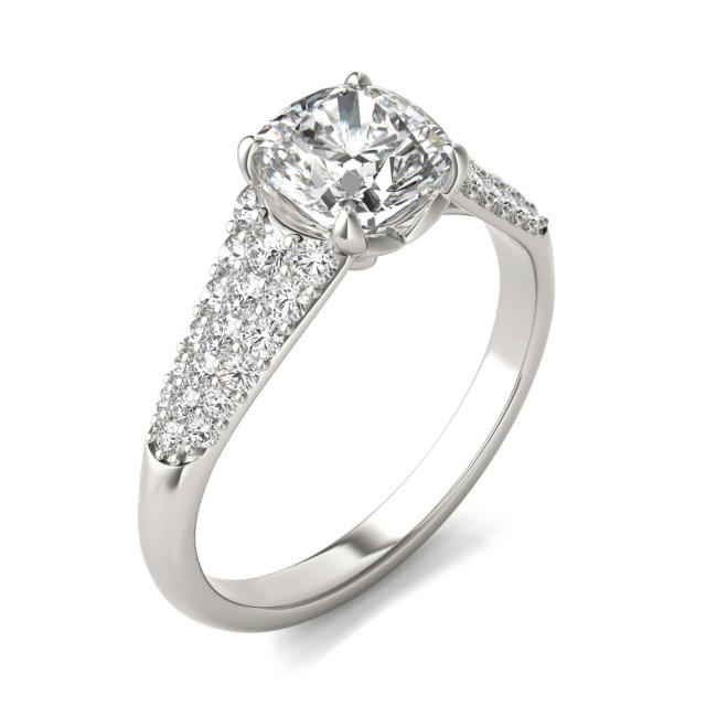 2 CTW Cushion Caydia Lab Grown Diamond Signature Multi Row Pave Engagement Ring 18K White Gold