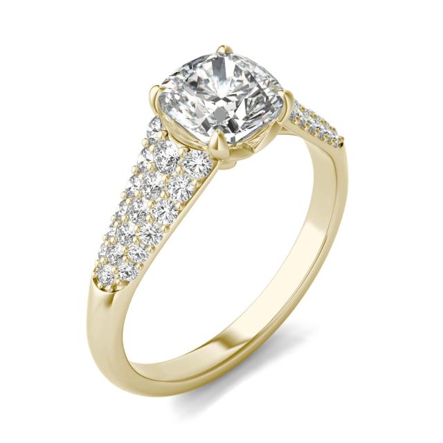 2 CTW Cushion Caydia Lab Grown Diamond Signature Multi Row Pave Engagement Ring 18K Yellow Gold