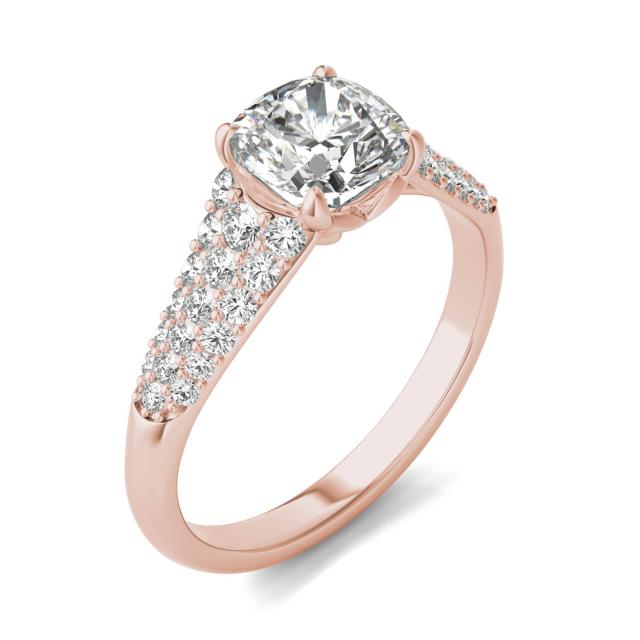 2 CTW Cushion Caydia Lab Grown Diamond Signature Multi Row Pave Engagement Ring 18K Rose Gold