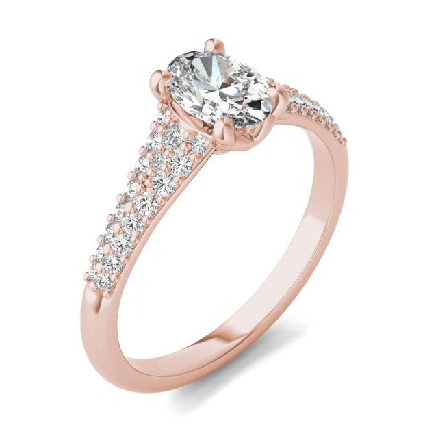 1 3/8 CTW Oval Caydia Lab Grown Diamond Signature Multi Row Pave Engagement Ring 18K Rose Gold