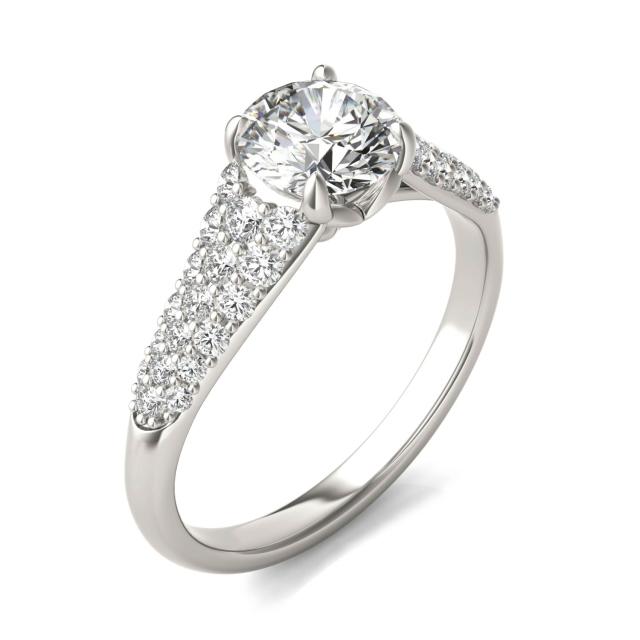 1 1/2 CTW Round Caydia Lab Grown Diamond Signature Half Bezel Pave Engagement Ring 18K White Gold