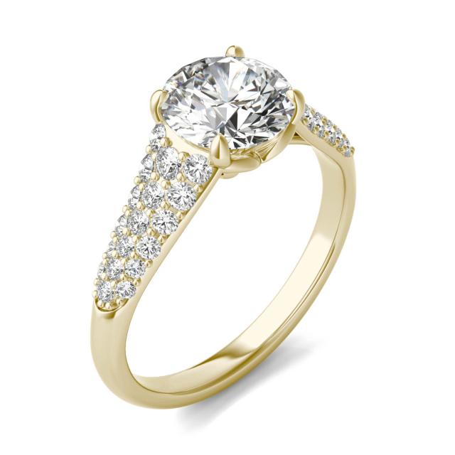 2 CTW Round Caydia Lab Grown Diamond Signature Multi Row Pave Engagement Ring 18K Yellow Gold