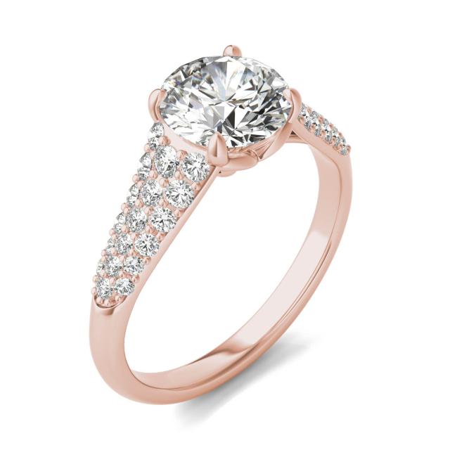 2 CTW Round Caydia Lab Grown Diamond Signature Multi Row Pave Engagement Ring 18K Rose Gold