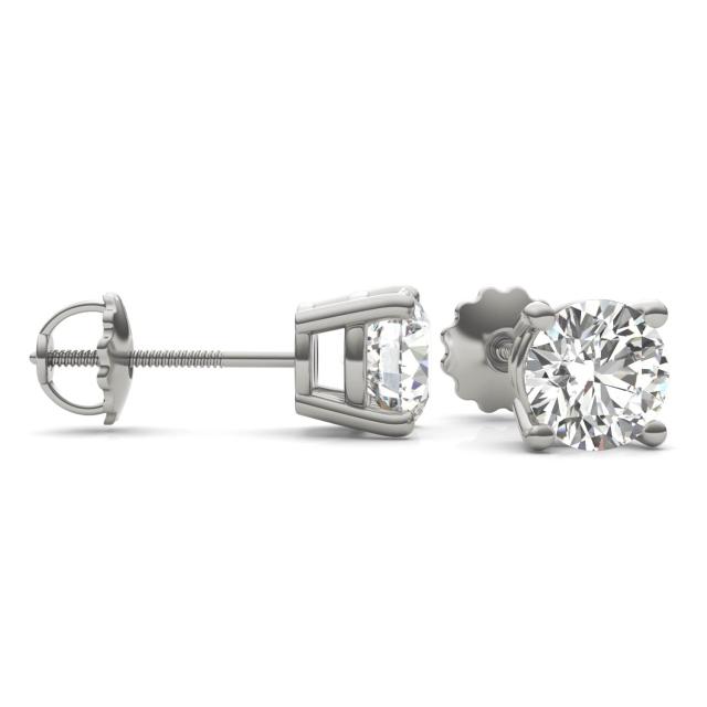 2 CTW Round Caydia Lab Grown Diamond Four Prong Screw-Back Stud Earrings 14K White Gold