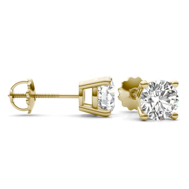 2 CTW Round Caydia Lab Grown Diamond Four Prong Screw-Back Stud Earrings 14K Yellow Gold