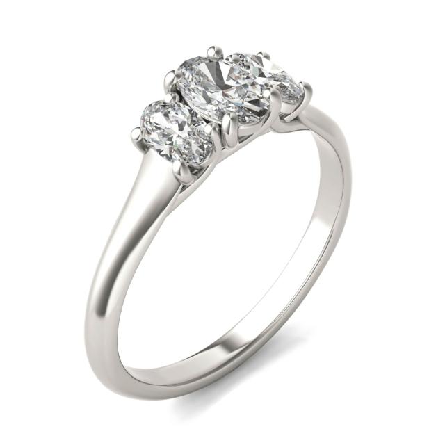 1 CTW Oval Caydia Lab Grown Diamond Three Stone Engagement Ring 18K White Gold