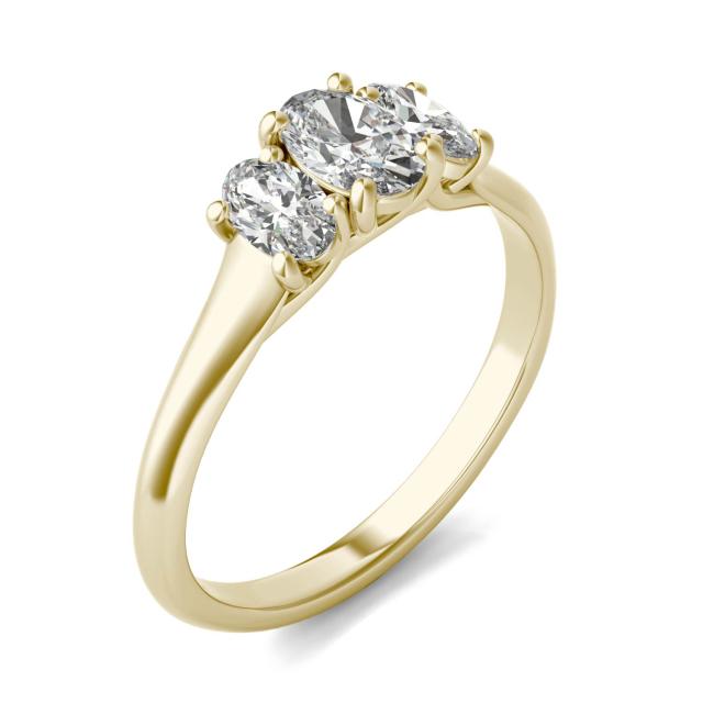 1 CTW Oval Caydia Lab Grown Diamond Three Stone Engagement Ring 18K Yellow Gold