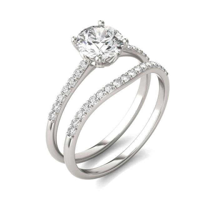 1 1/3 CTW Round Caydia Lab Grown Diamond Signature Bridal Set with Side-Stones 18K White Gold