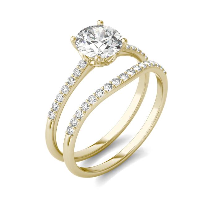 1 1/3 CTW Round Caydia Lab Grown Diamond Signature Bridal Set with Side-Stones 18K Yellow Gold