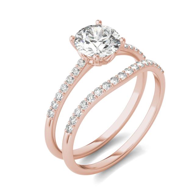 1 1/3 CTW Round Caydia Lab Grown Diamond Signature Bridal Set with Side-Stones 18K Rose Gold