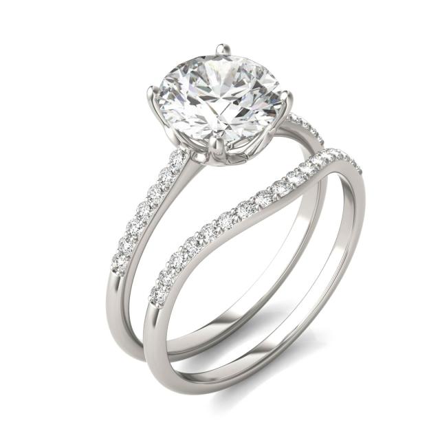 2 1/3 CTW Round Caydia Lab Grown Diamond Signature Bridal Set with Side-Stones Platinum