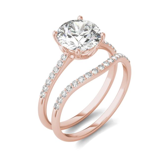 2 1/3 CTW Round Caydia Lab Grown Diamond Signature Bridal Set with Side-Stones 18K Rose Gold