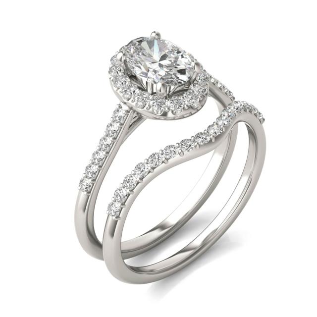 1 1/2 CTW Oval Caydia Lab Grown Diamond Signature Bridal Set with Side-Stones 18K White Gold