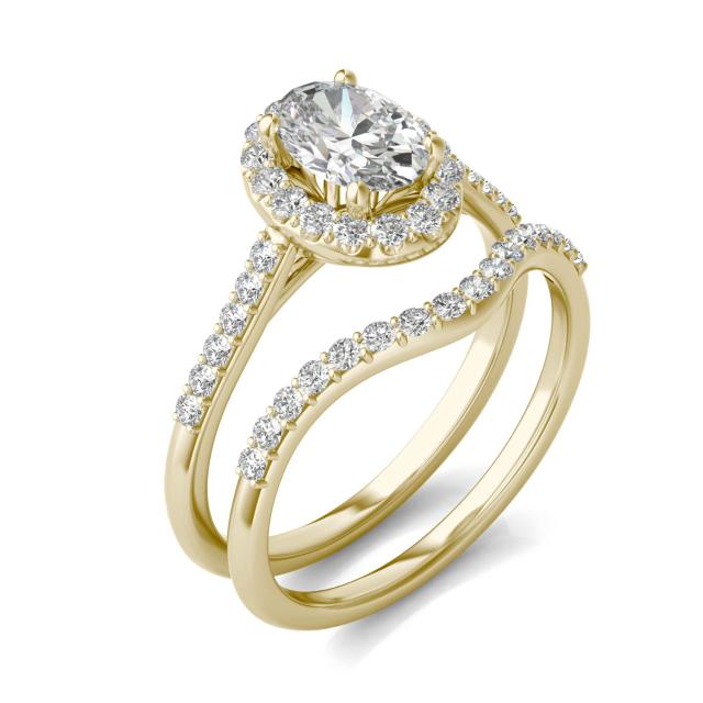 1 1/2 CTW Oval Caydia Lab Grown Diamond Signature Bridal Set with Side-Stones 18K Yellow Gold