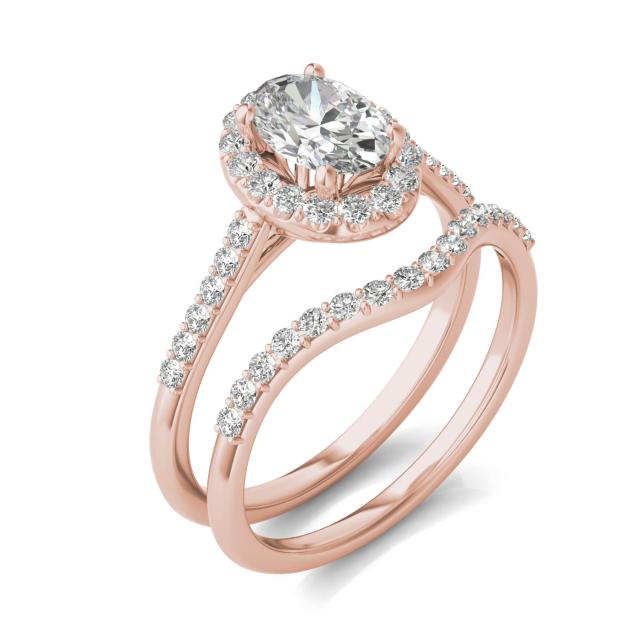 1 1/2 CTW Oval Caydia Lab Grown Diamond Signature Bridal Set with Side-Stones 18K Rose Gold
