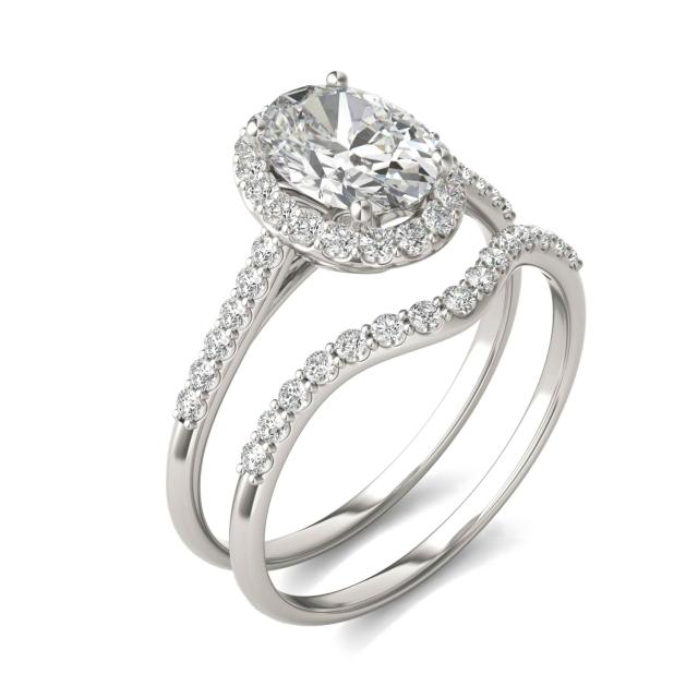 2 CTW Oval Caydia Lab Grown Diamond Signature Bridal Set with Side-Stones Platinum