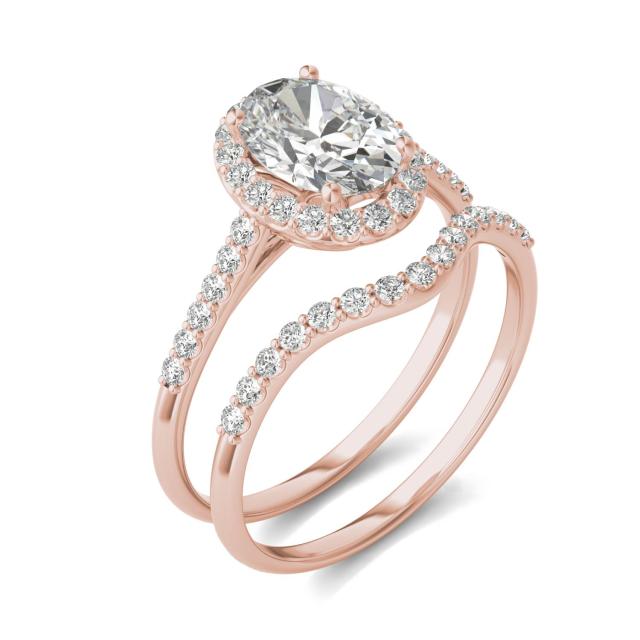 2 CTW Oval Caydia Lab Grown Diamond Signature Bridal Set with Side-Stones 18K Rose Gold