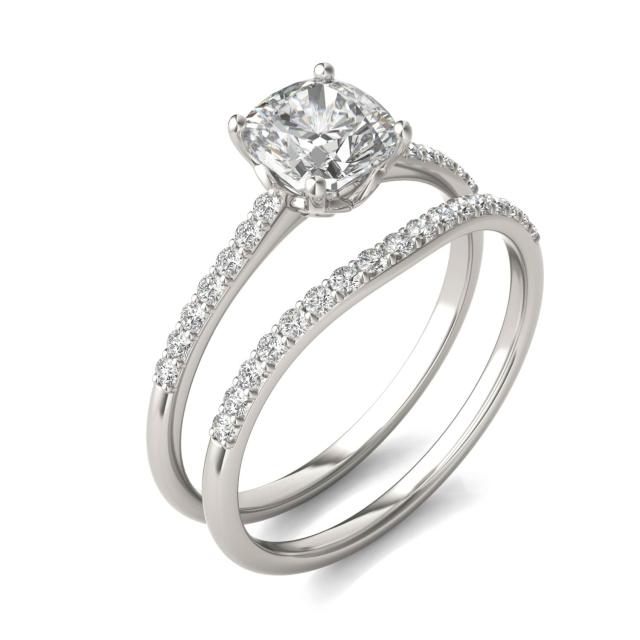 1 1/3 CTW Cushion Caydia Lab Grown Diamond Signature Bridal Set with Side-Stones 18K White Gold