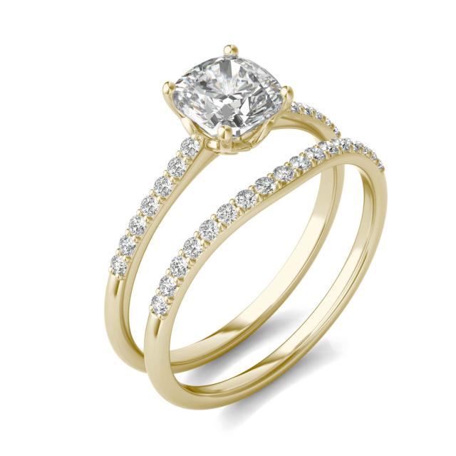 1 1/3 CTW Cushion Caydia Lab Grown Diamond Signature Bridal Set with Side-Stones 18K Yellow Gold