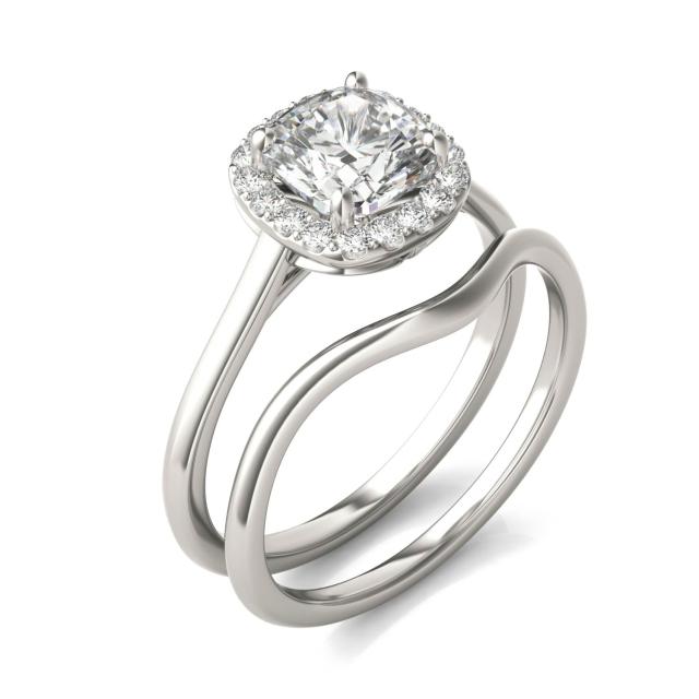 1 3/4 CTW Cushion Caydia Lab Grown Diamond Signature Halo Bridal Set 18K White Gold