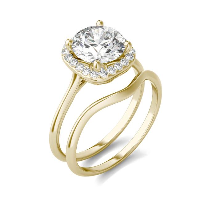 2 3/4 CTW Cushion Caydia Lab Grown Diamond Signature Halo Bridal Set 18K Yellow Gold