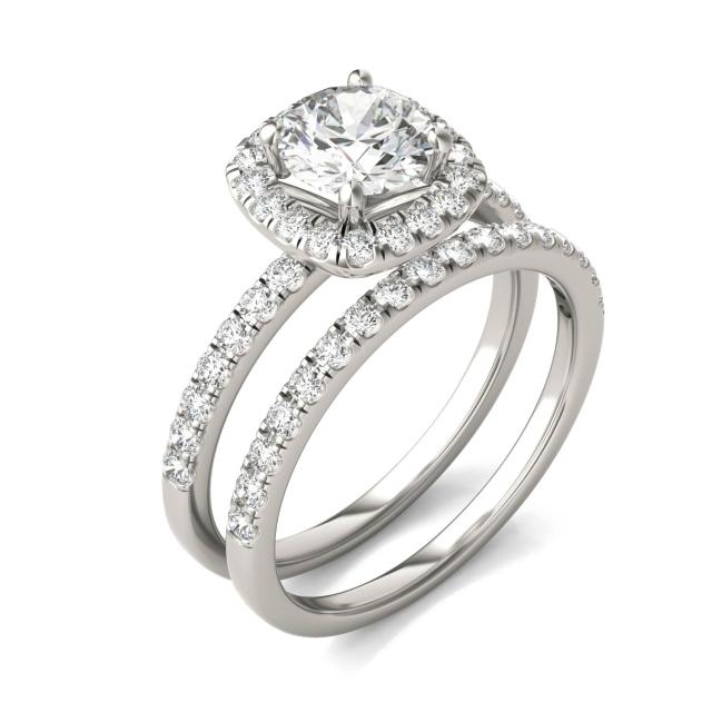 1 2/3 CTW Round Caydia Lab Grown Diamond Halo Bridal Set Platinum
