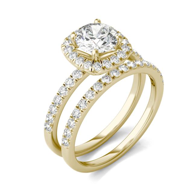 1 2/3 CTW Round Caydia Lab Grown Diamond Halo Bridal Set 14K Yellow Gold
