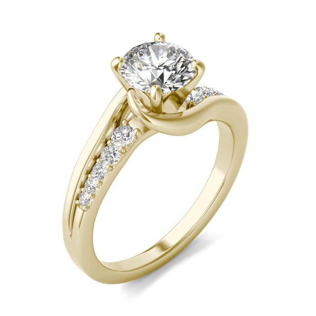 1 1/4 CTW Round Caydia Lab Grown Diamond Solitaire with Side Accents Flair Engagement Ring 14K Yellow Gold