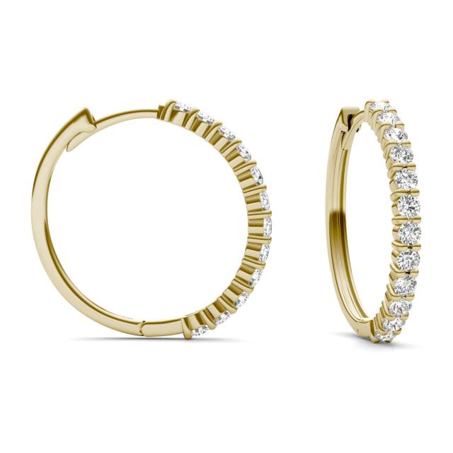 1/2 CTW Round Caydia Lab Grown Diamond Shared Prong Hoop Earrings 14K Yellow Gold