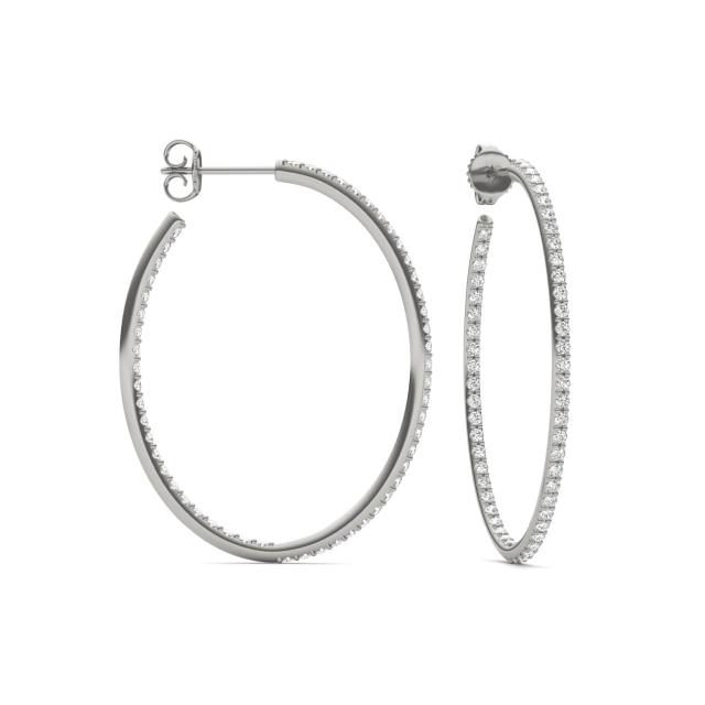 1 CTW Round Caydia Lab Grown Diamond Oval Inside Out Hoop Earrings 18K White Gold