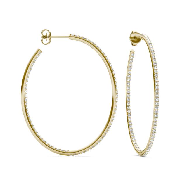 1 1/2 CTW Round Caydia Lab Grown Diamond Oval Inside Out Hoop Earrings 18K Yellow Gold
