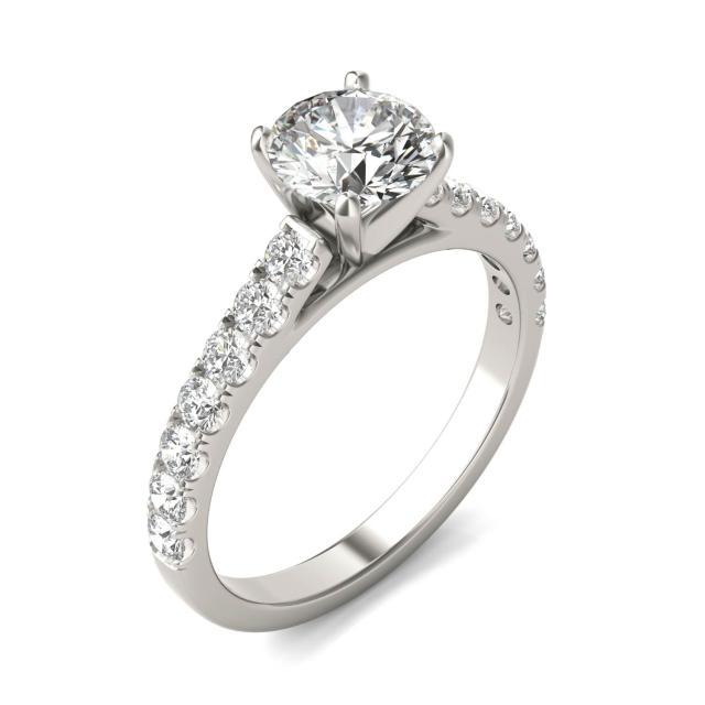 1 CTW Round Caydia Lab Grown Diamond Solitaire with Side Accents Engagement Ring 14K White Gold