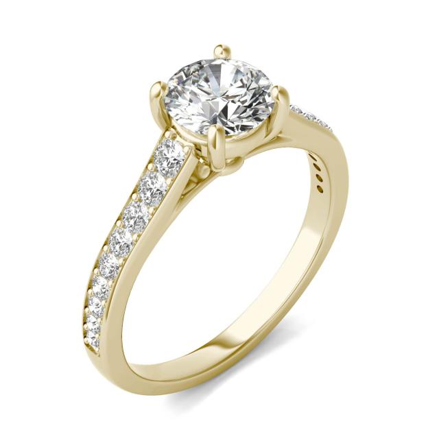 1 1/3 CTW Round Caydia Lab Grown Diamond Solitaire with Side Accents Engagement Ring 14K Yellow Gold