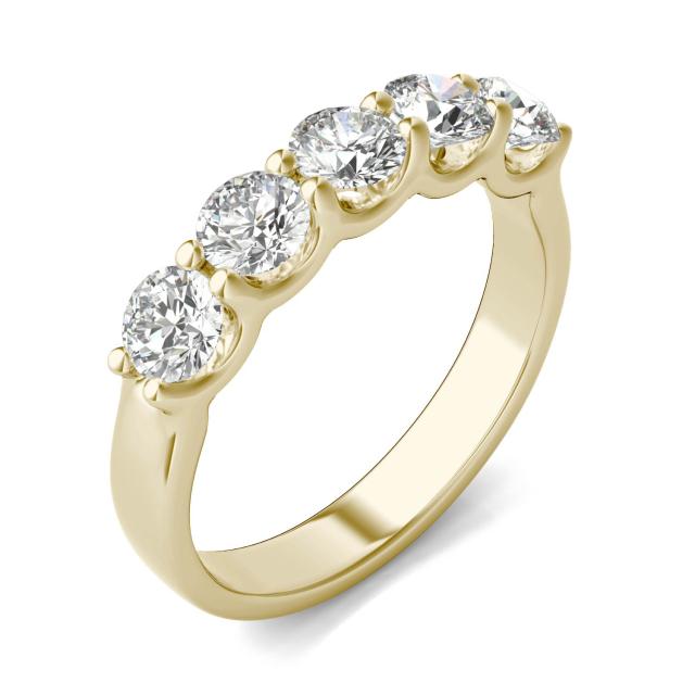1.15 CTW DEW Round Forever One Moissanite Five Stone Band in 14K Yellow Gold