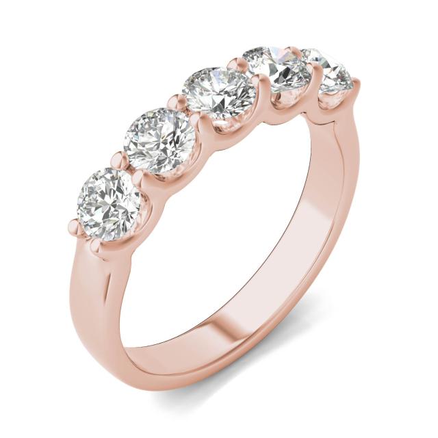 1.15 CTW DEW Round Forever One Moissanite Five Stone Band in 14K Rose Gold
