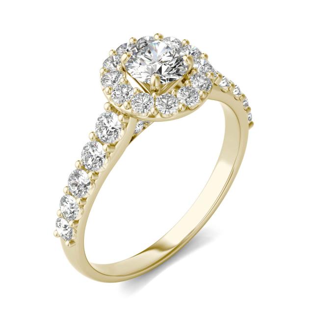 1 1/3 CTW Round Caydia Lab Grown Diamond Shared Prong Halo Engagement Ring 14K Yellow Gold