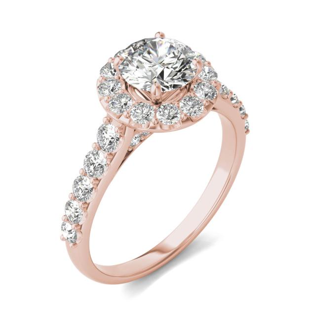 2 1/15 CTW Round Caydia Lab Grown Diamond Shared Prong Halo Engagement Ring 14K Rose Gold
