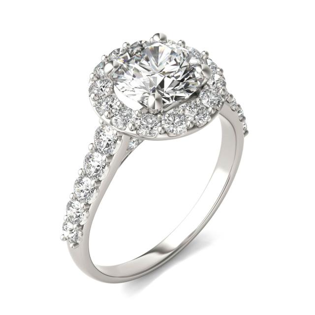 2 1/2 CTW Round Caydia Lab Grown Diamond Shared Prong Halo Engagement Ring Platinum