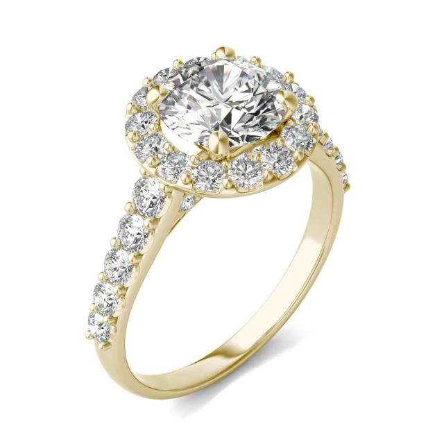 2 1/2 CTW Round Caydia Lab Grown Diamond Shared Prong Halo Engagement Ring 14K Yellow Gold