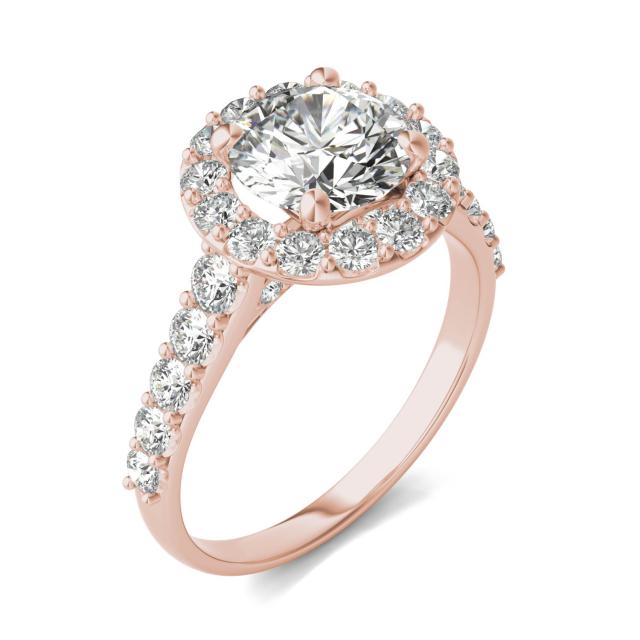2 1/2 CTW Round Caydia Lab Grown Diamond Shared Prong Halo Engagement Ring 14K Rose Gold