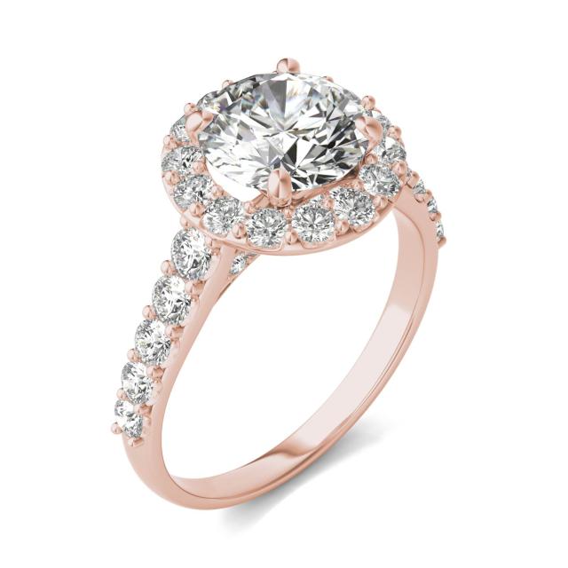3 CTW Round Caydia Lab Grown Diamond Shared Prong Halo Engagement Ring 14K Rose Gold