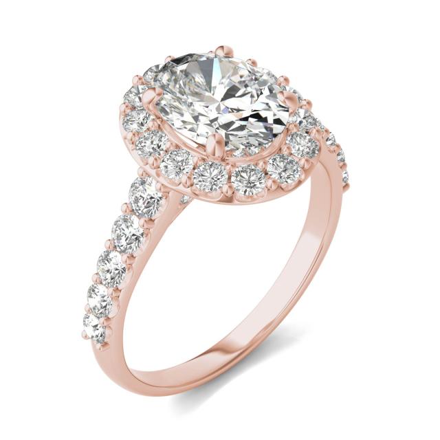 3 CTW Oval Caydia Lab Grown Diamond Shared Prong Halo Engagement Ring 14K Rose Gold
