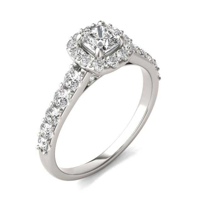 1 1/5 CTW Cushion Caydia Lab Grown Diamond Shared Prong Halo Engagement Ring Platinum