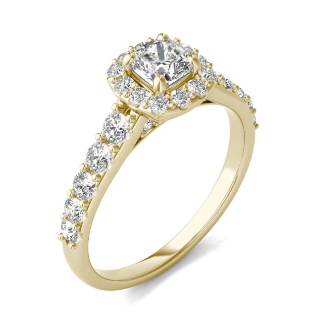 1 1/5 CTW Cushion Caydia Lab Grown Diamond Shared Prong Halo Engagement Ring 14K Yellow Gold